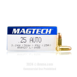 Image of Magtech 25 ACP Ammo - 50 Rounds of 50 Grain FMC Ammunition