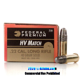 Image of Federal Gold Metal High Velocity Match 22 LR Ammo - 50 Rounds of 40 Grain LRN Ammunition