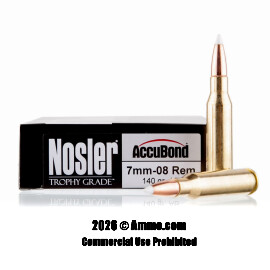 Image of Nosler Trophy Grade Ammunition 7mm-08 Rem Ammo - 20 Rounds of 140 Grain AccuBond Polymer Tipped Ammunition