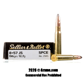 Image of Sellier and Bellot 8x57 JS (.323 diameter) Ammo - 20 Rounds of 196 Grain SPCE Ammunition