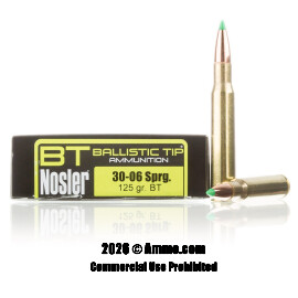 Image of Nosler Ammunition 30-06 Ammo - 20 Rounds of 125 Grain Nosler Ballistic Tip Ammunition