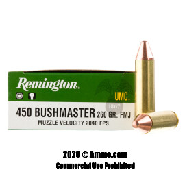 Image of Remington UMC 450 Bushmaster Ammo - 20 Rounds of 260 Grain FMJ Ammunition