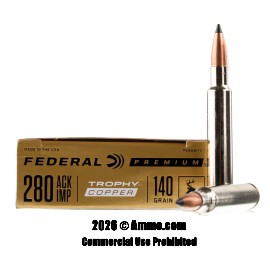 Image of Federal 280 Ackley Improved Ammo - 20 Rounds of 140 Grain Trophy Copper Ammunition