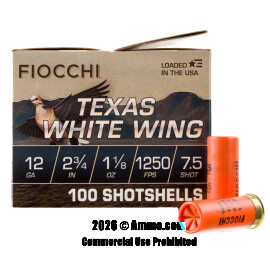 Image of Fiocchi Texas White Wing 12 Gauge Ammo - 100 Rounds of 1-1/8 oz. #7-1/2 Shot Ammunition
