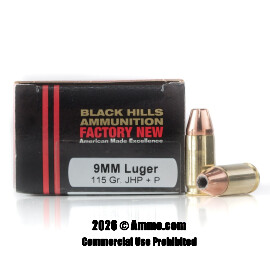 Image of Black Hills Ammunition 9mm Luger Ammo - 20 Rounds of 115 Grain JHP +P Ammunition