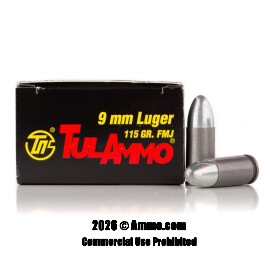 TulAmmo 9mm Ammo - 50 Rounds of 115 Grain FMJ Ammunition