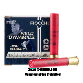 Fiocchi 410 Bore Ammo - 25 Rounds of 11/16 oz. #9 Shot Ammunition