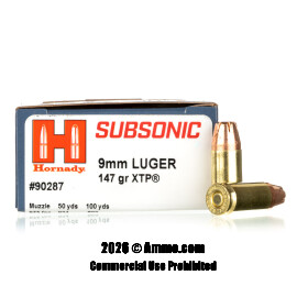 Image of Hornady Subsonic 9mm Ammo - 25 Rounds of 147 Grain JHP XTP Ammunition