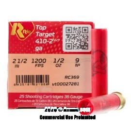 Rio Top Target 410 Bore Ammo - 250 Rounds of 1/2 oz. #9 Shot Ammunition
