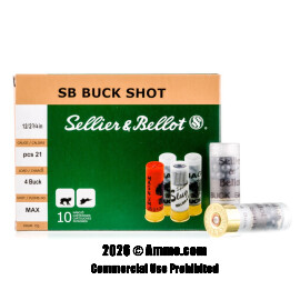 Image of Sellier and Bellot 12 Gauge Ammo - 10 Rounds of 1 oz. #4 Buck Ammunition