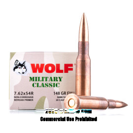 Image of Wolf Military Classic 7.62x54r Ammo - 500 Rounds of 148 Grain FMJ Ammunition