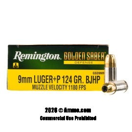 Image of Remington Golden Saber 9mm +P Ammo - 20 Rounds of 124 Grain BJHP Ammunition