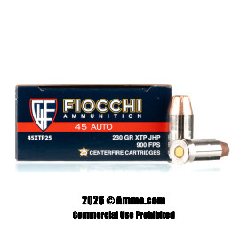 Image of Fiocchi 45 ACP Ammo - 25 Rounds of 200 Grain JHP Ammunition