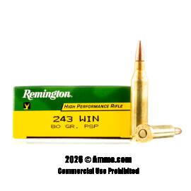 Remington 243 Win Ammo - 20 Rounds of 80 Grain PSP Ammunition