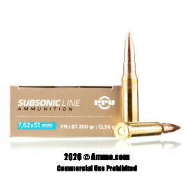 Prvi Partizan Subsonic 7.62x51 Ammo - 200 Rounds of 200 Grain FMJBT Ammunition