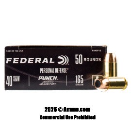 Image of Federal Personal Defense Punch 40 S&W Ammo - 50 Rounds of 165 Grain JHP Ammunition