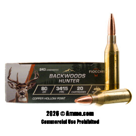 Image of Fiocchi Backwoods Hunter 243 Win Ammo - 20 Rounds of 80 Grain CHP Ammunition