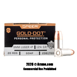 Image of Speer 9mm +P Ammo - 20 Rounds of 124 Grain JHP Ammunition