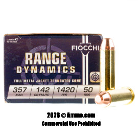 Fiocchi 357 Magnum Ammo - 50 Rounds of 142 Grain FMJ-TC Ammunition