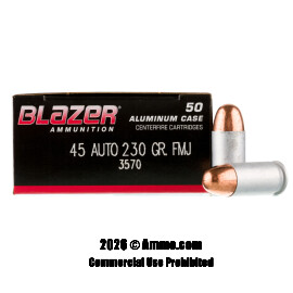 Blazer 45 ACP Ammo - 50 Rounds of 230 Grain FMJ Ammunition