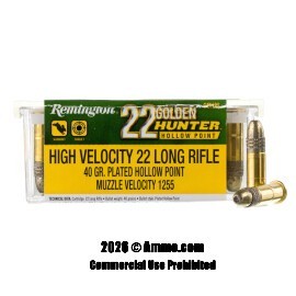 Image of Remington 22 Golden Hunter 22 LR Ammo - 100 Rounds of 40 Grain CPHP Ammunition