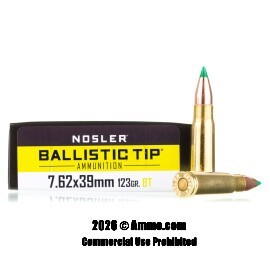 Image of Nosler 7.62x39 Ammo - 20 Rounds of 123 Grain Ballistic Tip Ammunition