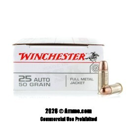 Image of Winchester USA 25 ACP Ammo - 500 Rounds of 50 Grain FMJ Ammunition