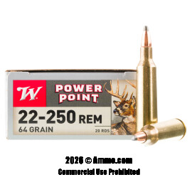 Image of Winchester 22-250 Rem Ammo - 20 Rounds of 64 Grain PSP Ammunition