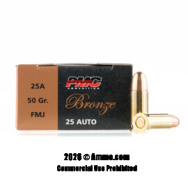 Image of PMC 25 ACP Ammo - 50 Rounds of 50 Grain FMJ Ammunition