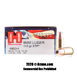 Image of Hornady American Gunner 9mm Ammo - 250 Rounds of 115 Grain JHP Ammunition