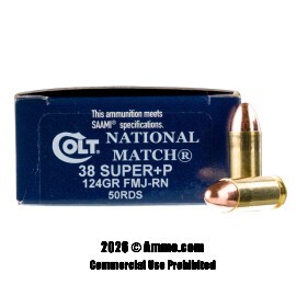 Image of Colt National Match 38 Super +P Ammo - 50 Rounds of 124 Grain FMJ Ammunition