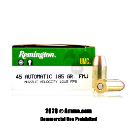 Remington 45 ACP Ammo - 50 Rounds of 185 Grain FMJ Ammunition