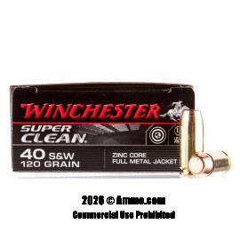 Winchester Super Clean 40 S&W Ammo - 500 Rounds of 120 Grain Lead-Free FMJ Ammunition
