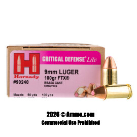 Image of Hornady Critical Defense Lite 9mm Ammo - 250 Rounds of 100 Grain FTX Ammunition