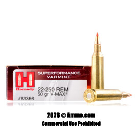 Image of Hornady Superformance 22-250 Rem Ammo - 20 Rounds of 50 Grain V-MAX Ammunition
