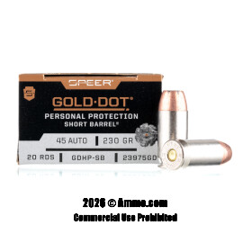 Image of Speer Gold Dot Short Barrel 45 ACP Ammo - 200 Rounds of 230 Grain JHP Ammunition
