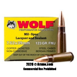 Image of Wolf 7.62x39 Ammo - 20 Rounds of 123 Grain FMJ Ammunition