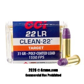 Image of CCI Clean-22 Hyper Velocity 22 LR Ammo - 50 Rounds of 31 Grain Poly-Coated LRN Ammunition