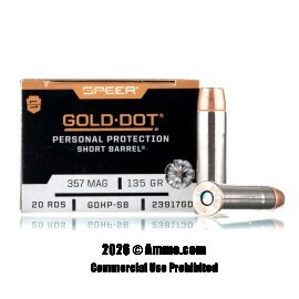 Speer Gold Dot Short Barrel 357 Magnum Ammo - 200 Rounds of 135 Grain JHP Ammunition