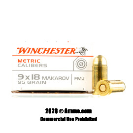 Image of Winchester 9mm Makarov Ammo - 50 Rounds of 95 Grain FMJ Ammunition