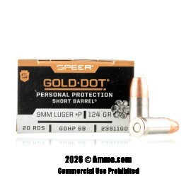 Image of Speer Gold Dot Short Barrel 9mm +P Ammo - 200 Rounds of 124 Grain JHP Ammunition