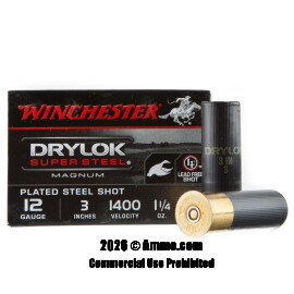 Image of Winchester Drylok Super Steel Magnum 12 Gauge Ammo - 25 Rounds of 1-1/4 oz. #3 Shot Ammunition