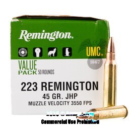 Image of Remington UMC 223 Rem Ammo - 50 Rounds of 45 Grain JHP Ammunition