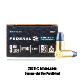 Federal Syntech Defense 9mm Ammo - 20 Rounds of 138 Grain SHP Ammunition
