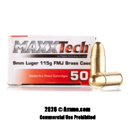 Image of MAXXTech Brass 9mm Ammo - 500 Rounds of 115 Grain FMJ Ammunition