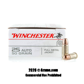 Image of Winchester 25 ACP Ammo - 50 Rounds of 50 Grain FMJ Ammunition