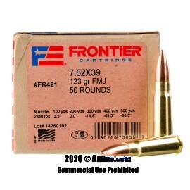 Hornady Frontier 7.62x39 Ammo - 50 Rounds of 123 Grain FMJ Ammunition