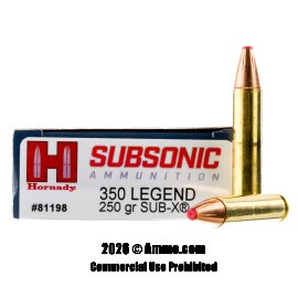 Image of Hornady Subsonic 350 Legend Ammo - 20 Rounds of 250 Grain Sub-X Ammunition