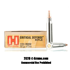 Image of Hornady Critical Defense 223 Ammo - 20 Rounds of 55 Grain FTX Ammunition