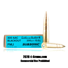 Image of Sellier & Bellot Subsonic 300 AAC Blackout Ammo - 20 Rounds of 200 Grain FMJ Ammunition